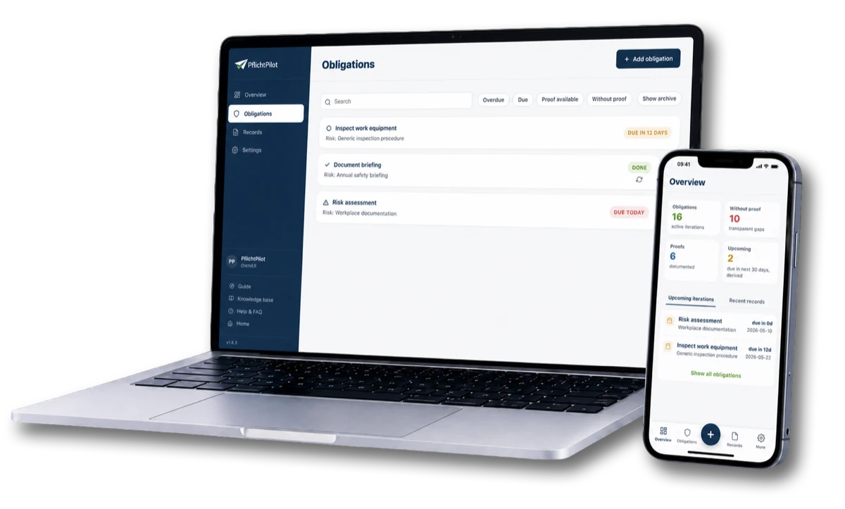 PflichtPilot application — overview of documented obligations and documentation chains